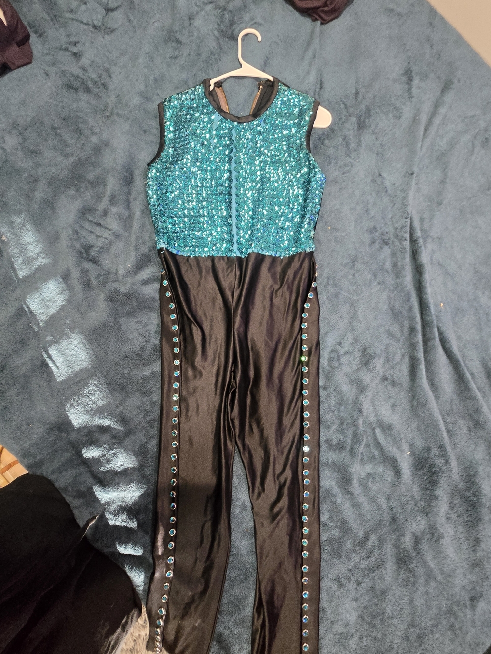 Sparkling Teal Sequin & Black Performance Jumpsuit